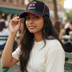 ( Juicy Couture) New Big Kids Black Trucker Hat with Pink Trim